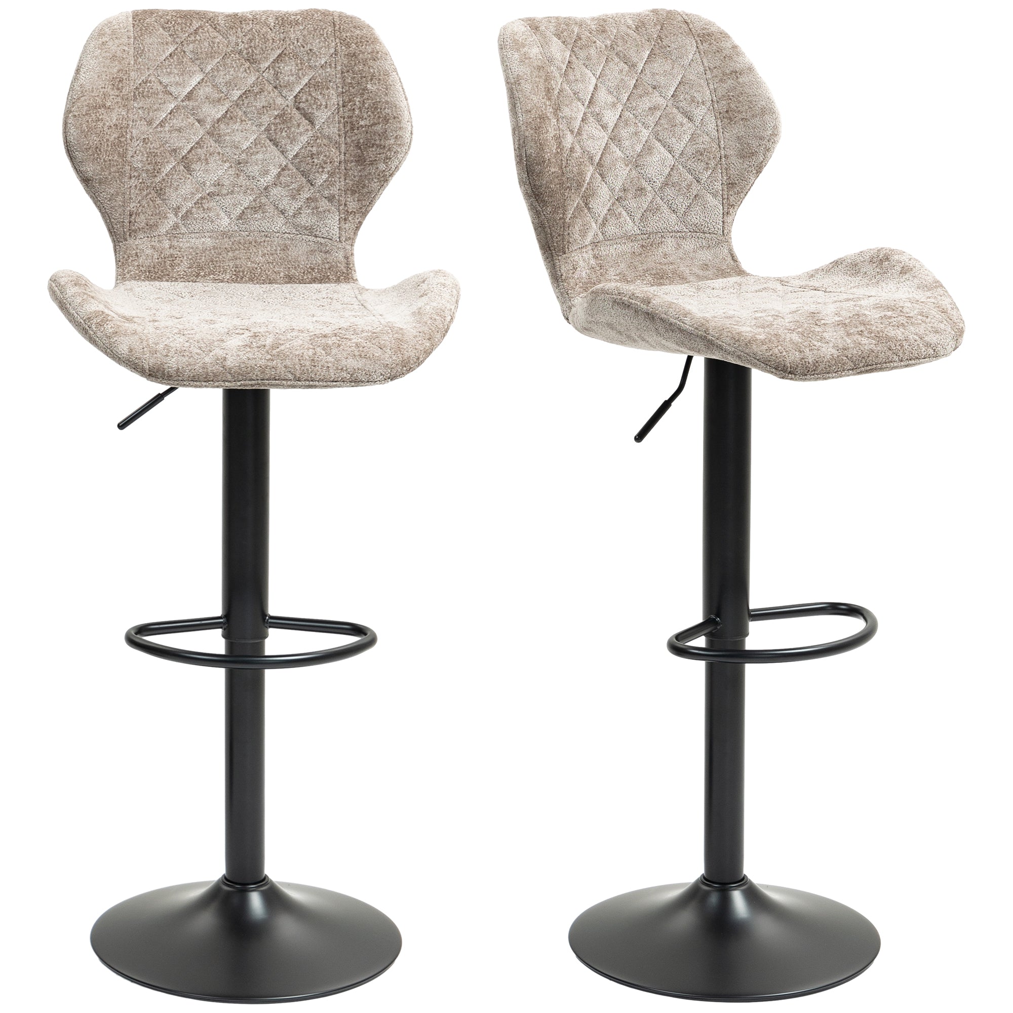 Bar Stools Set of 2, Swivel Height Adjustable Barstool with Chenille Look, Upholstered Kitchen Chairs with Backrest and Footrest Counter Stools for Kitchen, Steel Brown
