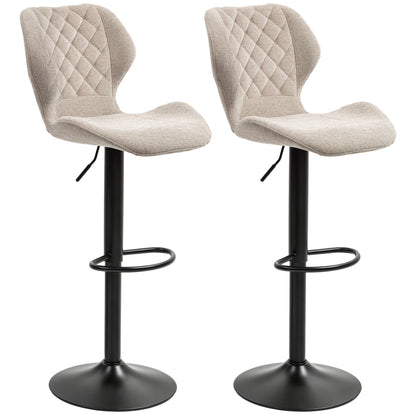 Bar Stools Set of 2, Swivel Height Adjustable Barstool with Chenille Look, Upholstered Kitchen Chairs with Backrest and Footrest Counter Stools for Kitchen, Steel Brown