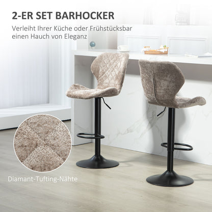 Bar Stools Set of 2, Swivel Height Adjustable Barstool with Chenille Look, Upholstered Kitchen Chairs with Backrest and Footrest Counter Stools for Kitchen, Steel Brown