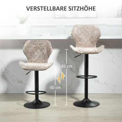 Bar Stools Set of 2, Swivel Height Adjustable Barstool with Chenille Look, Upholstered Kitchen Chairs with Backrest and Footrest Counter Stools for Kitchen, Steel Brown