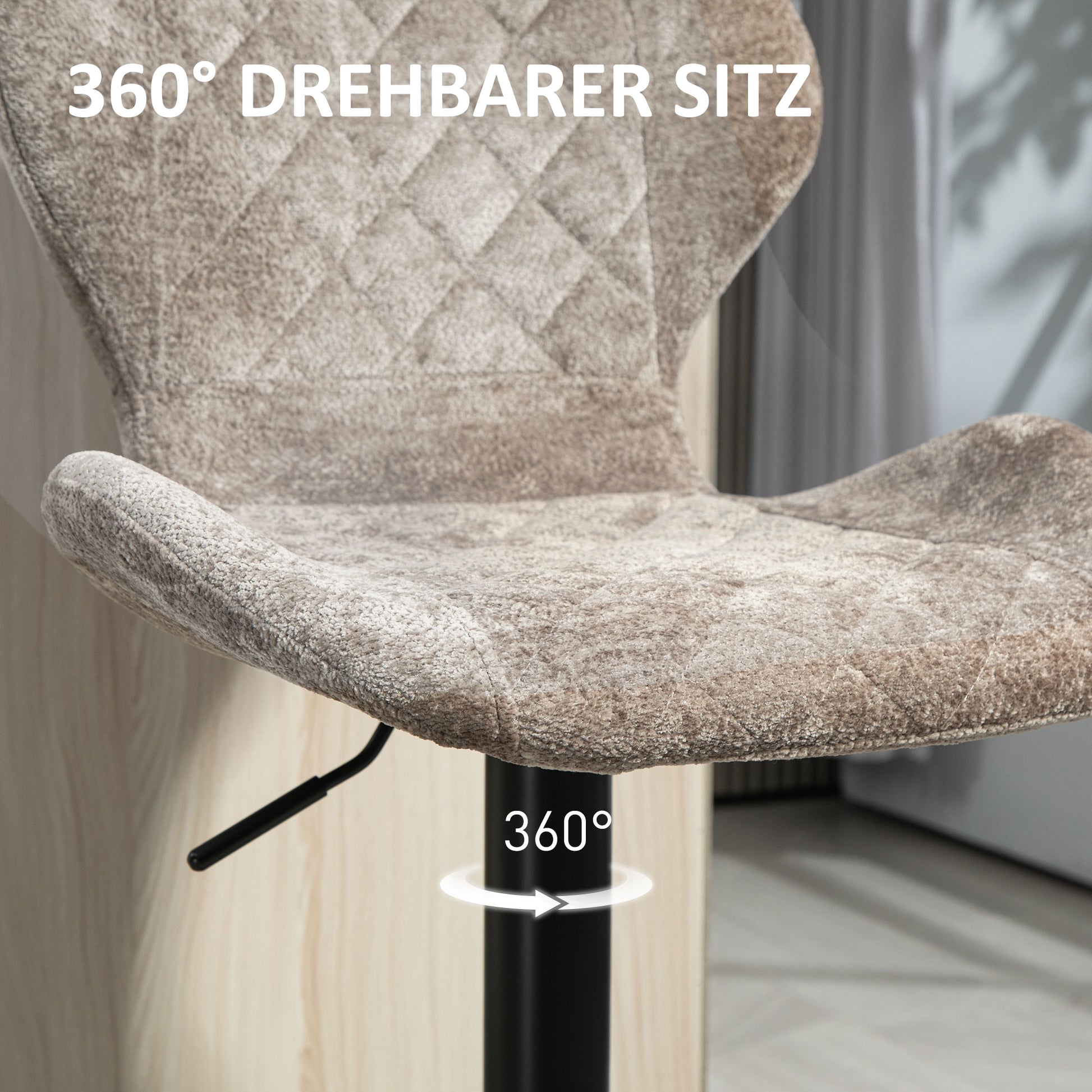 Bar Stools Set of 2, Swivel Height Adjustable Barstool with Chenille Look, Upholstered Kitchen Chairs with Backrest and Footrest Counter Stools for Kitchen, Steel Brown