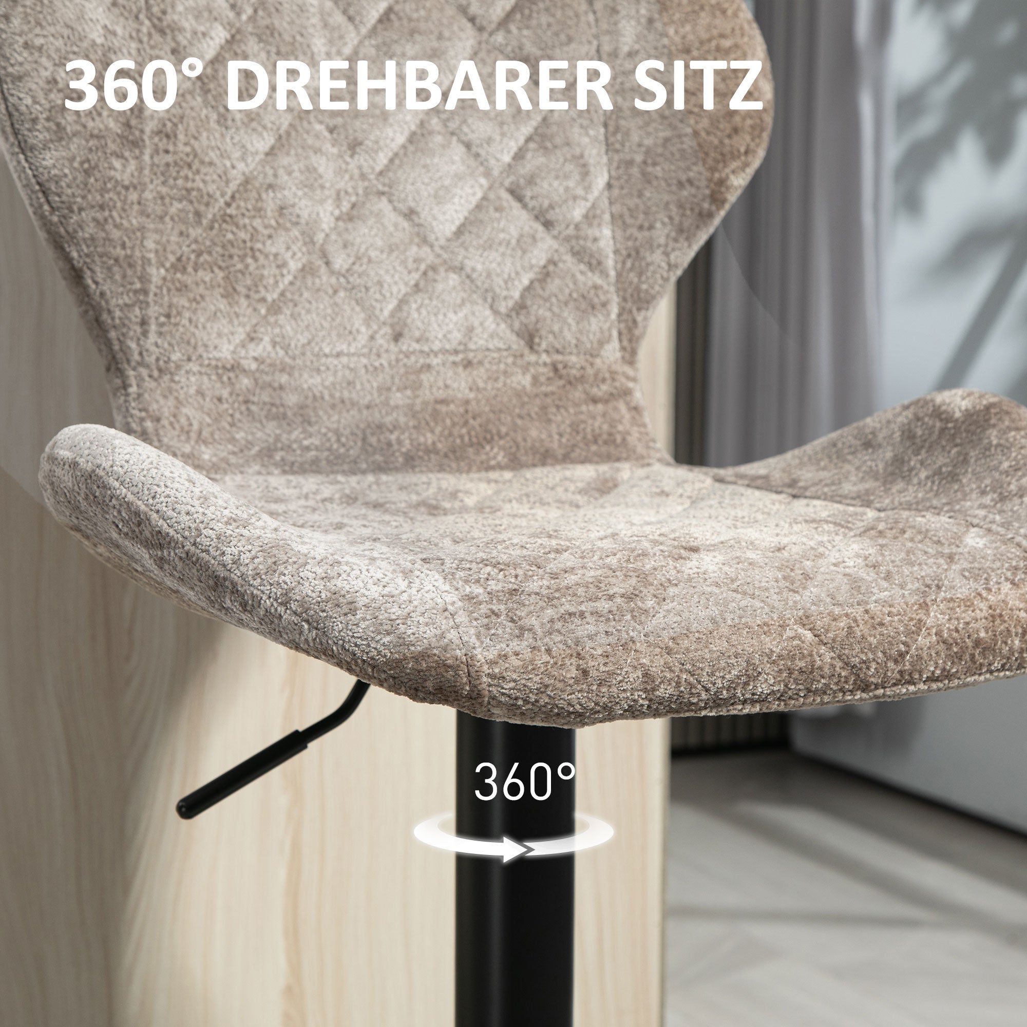 Bar Stools Set of 2, Swivel Height Adjustable Barstool with Chenille Look, Upholstered Kitchen Chairs with Backrest and Footrest Counter Stools for Kitchen, Steel Brown
