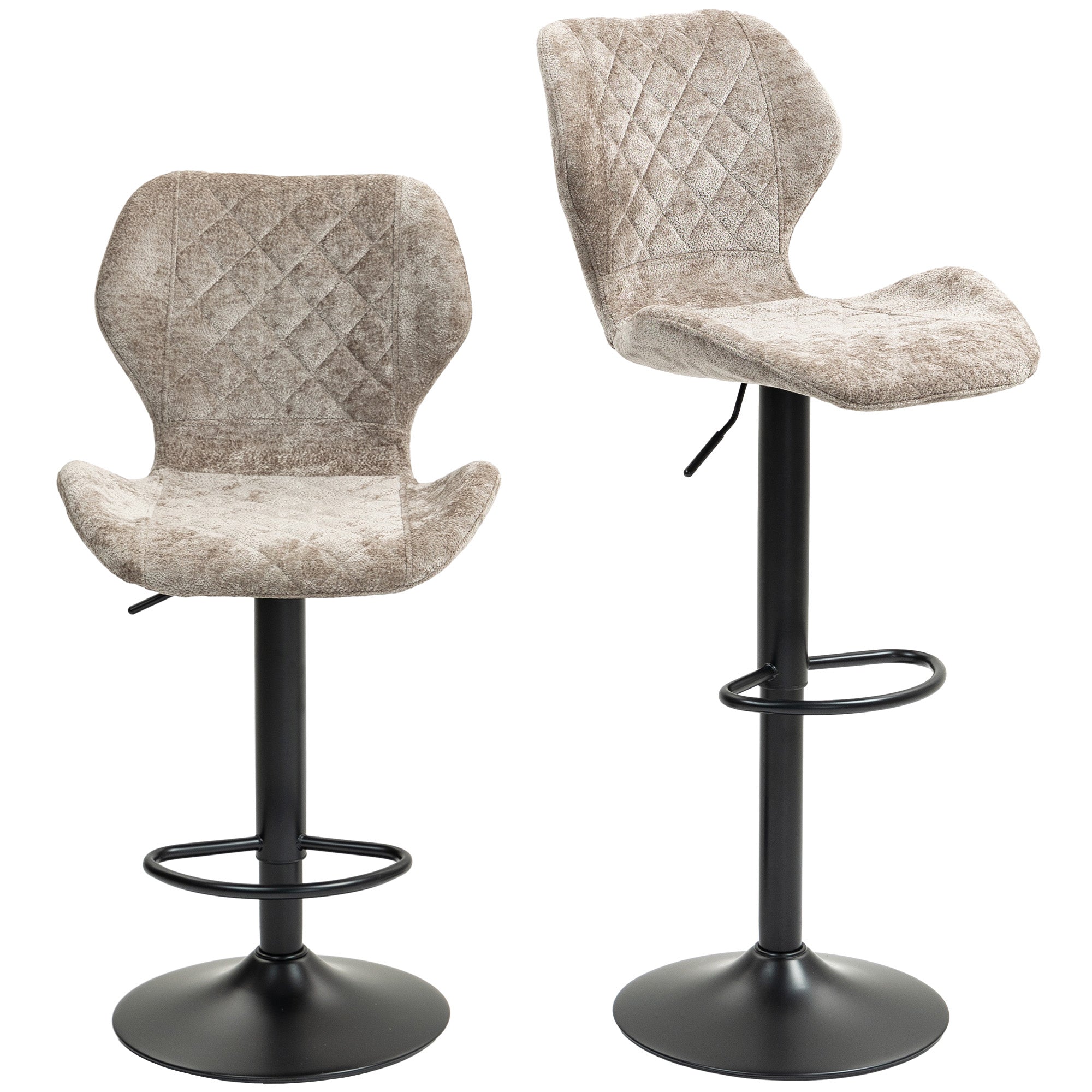 Bar Stools Set of 2, Swivel Height Adjustable Barstool with Chenille Look, Upholstered Kitchen Chairs with Backrest and Footrest Counter Stools for Kitchen, Steel Brown