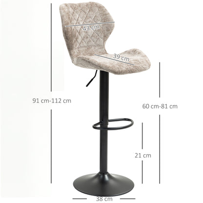 Bar Stools Set of 2, Swivel Height Adjustable Barstool with Chenille Look, Upholstered Kitchen Chairs with Backrest and Footrest Counter Stools for Kitchen, Steel Brown