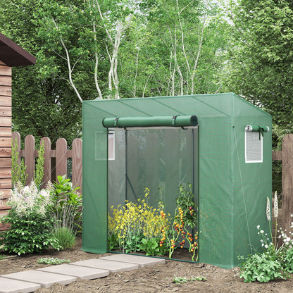 PE Garden Greenhouse, Balcony Greenhouse, 140 gsm Reinforced Tarpaulin, Steel Frame, Roll-Up Zippered Door, for Vegetables Plants Flowers, Indoor and Outdoor, 200 x 77 x 169 cm, Green