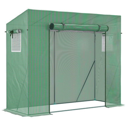 PE Garden Greenhouse, Balcony Greenhouse, 140 gsm Reinforced Tarpaulin, Steel Frame, Roll-Up Zippered Door, for Vegetables Plants Flowers, Indoor and Outdoor, 200 x 77 x 169 cm, Green