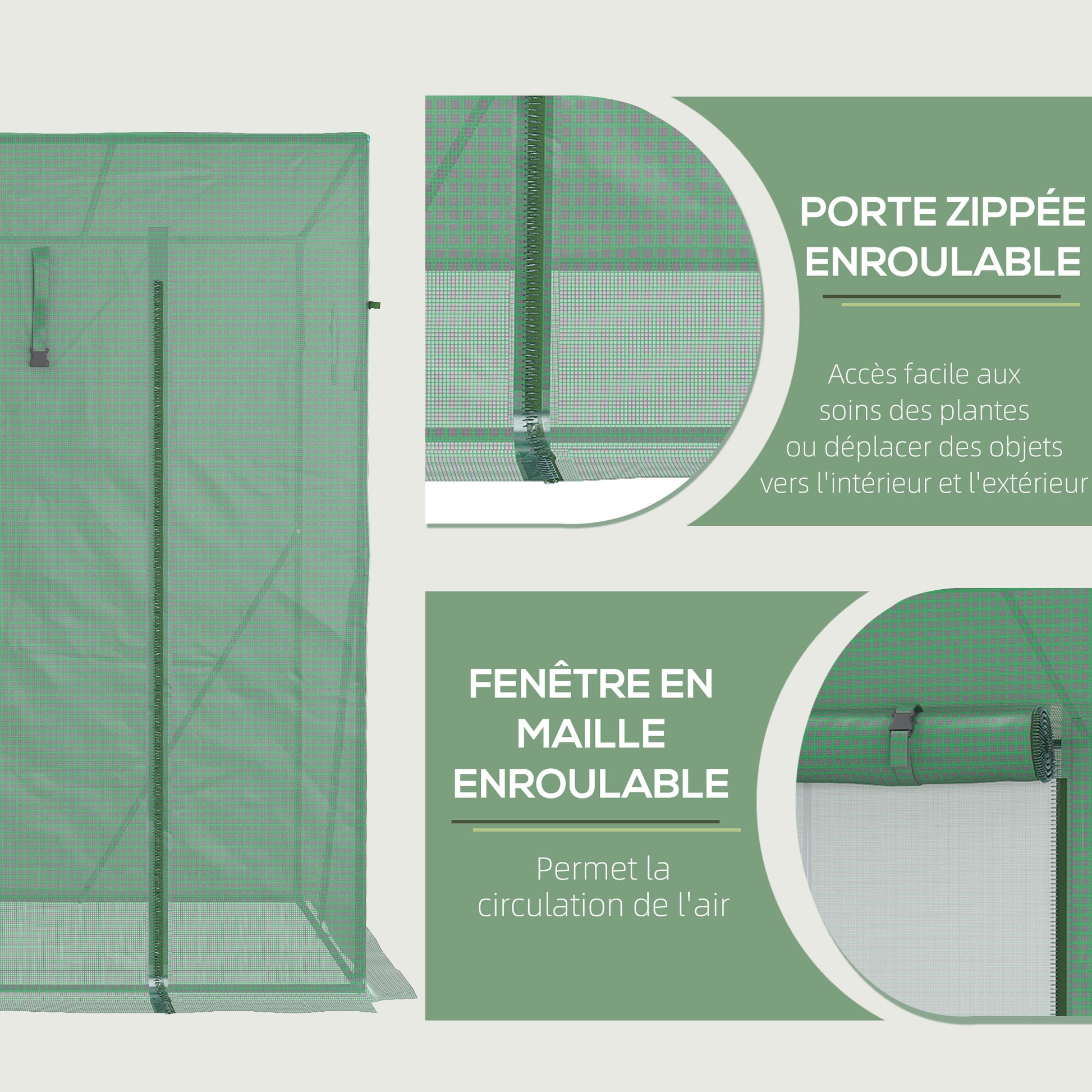 PE Garden Greenhouse, Balcony Greenhouse, 140 gsm Reinforced Tarpaulin, Steel Frame, Roll-Up Zippered Door, for Vegetables Plants Flowers, Indoor and Outdoor, 200 x 77 x 169 cm, Green