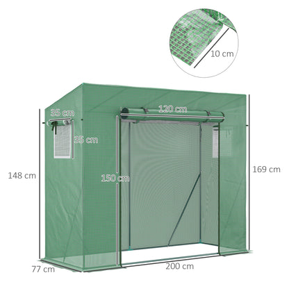 PE Garden Greenhouse, Balcony Greenhouse, 140 gsm Reinforced Tarpaulin, Steel Frame, Roll-Up Zippered Door, for Vegetables Plants Flowers, Indoor and Outdoor, 200 x 77 x 169 cm, Green