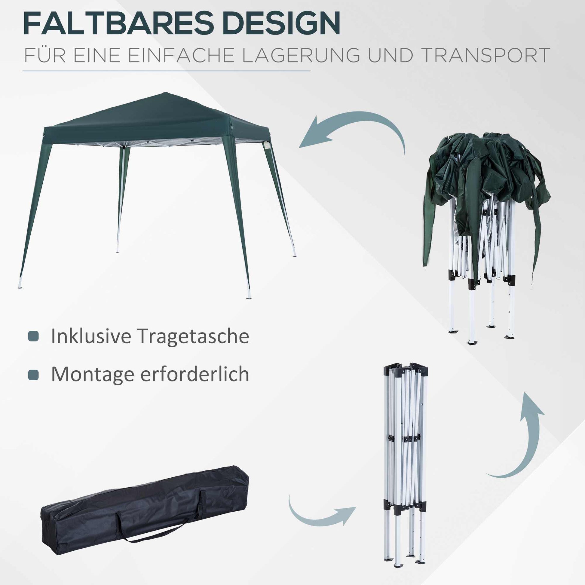 Folding Pavilion 2.4x2.4m Gazebo Foldable Tent with UV Protection, Party Tent incl. Carry Bag for Garden, Balcony, Steel Green