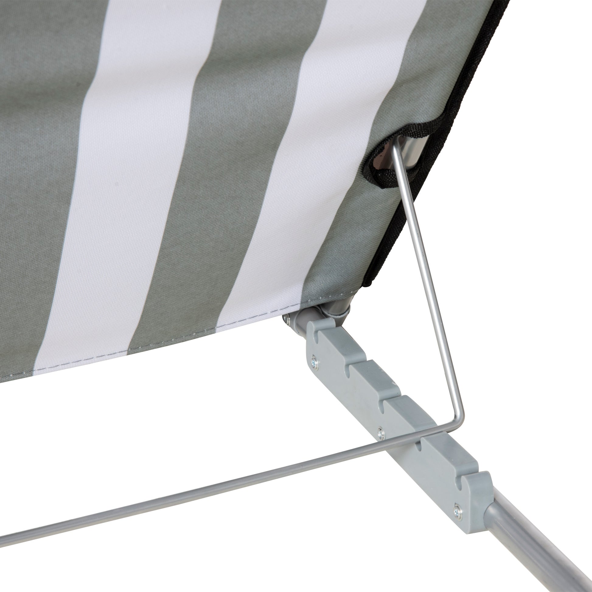 Set of 2 Folding Beach Mats with Reclining Backrest in 5 Levels, Headrest, and Carrying Bag 134x48x33-43 cm White and Gray Stripes