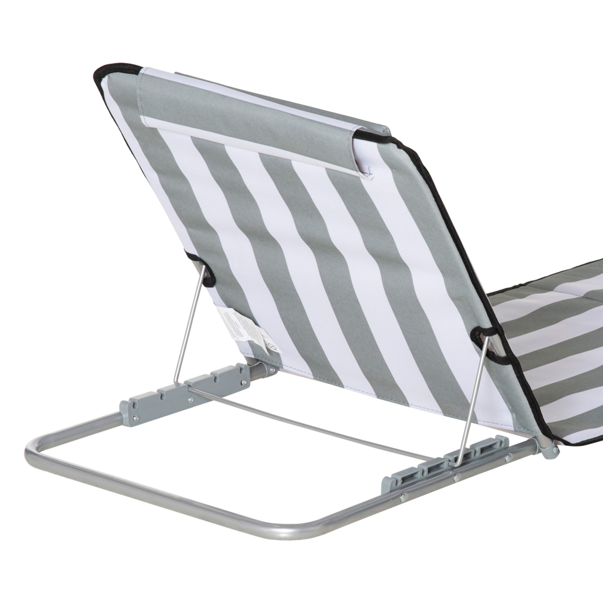 Set of 2 Folding Beach Mats with Reclining Backrest in 5 Levels, Headrest, and Carrying Bag 134x48x33-43 cm White and Gray Stripes