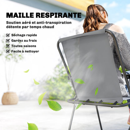 8-Piece Outdoor Patio Set — Table with Tempered Glass Top, 6 Folding Chairs & Parasol, Rust-Resistant Steel Frame, Grey