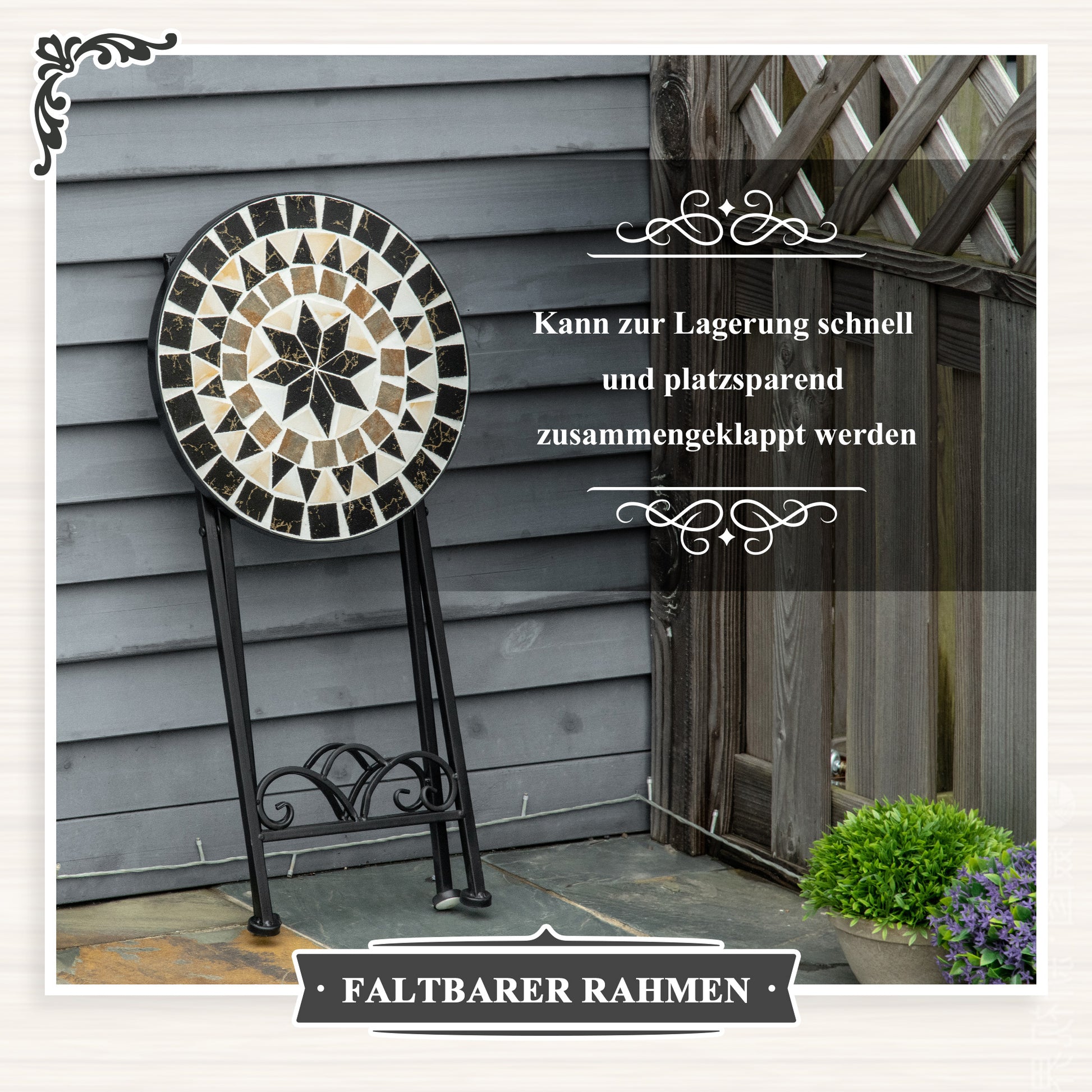 Plant Stand Ø36 x 67 cm Flower Stand Plant Holder foldable round for balcony stone mosaic garden indoor outdoor multicolored