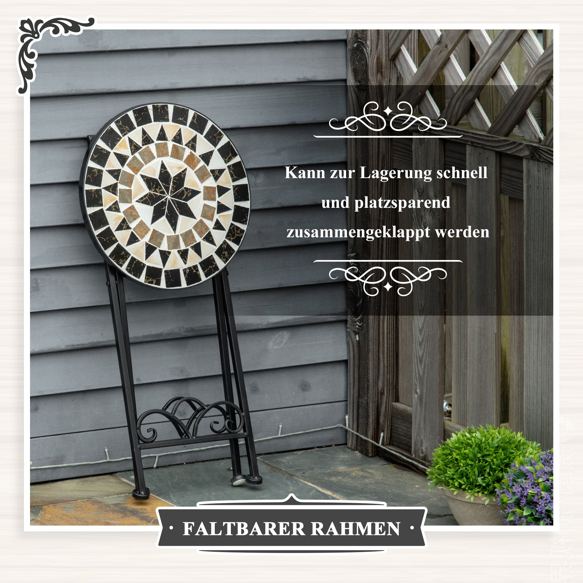 Plant Stand Ø36 x 67 cm Flower Stand Plant Holder foldable round for balcony stone mosaic garden indoor outdoor multicolored