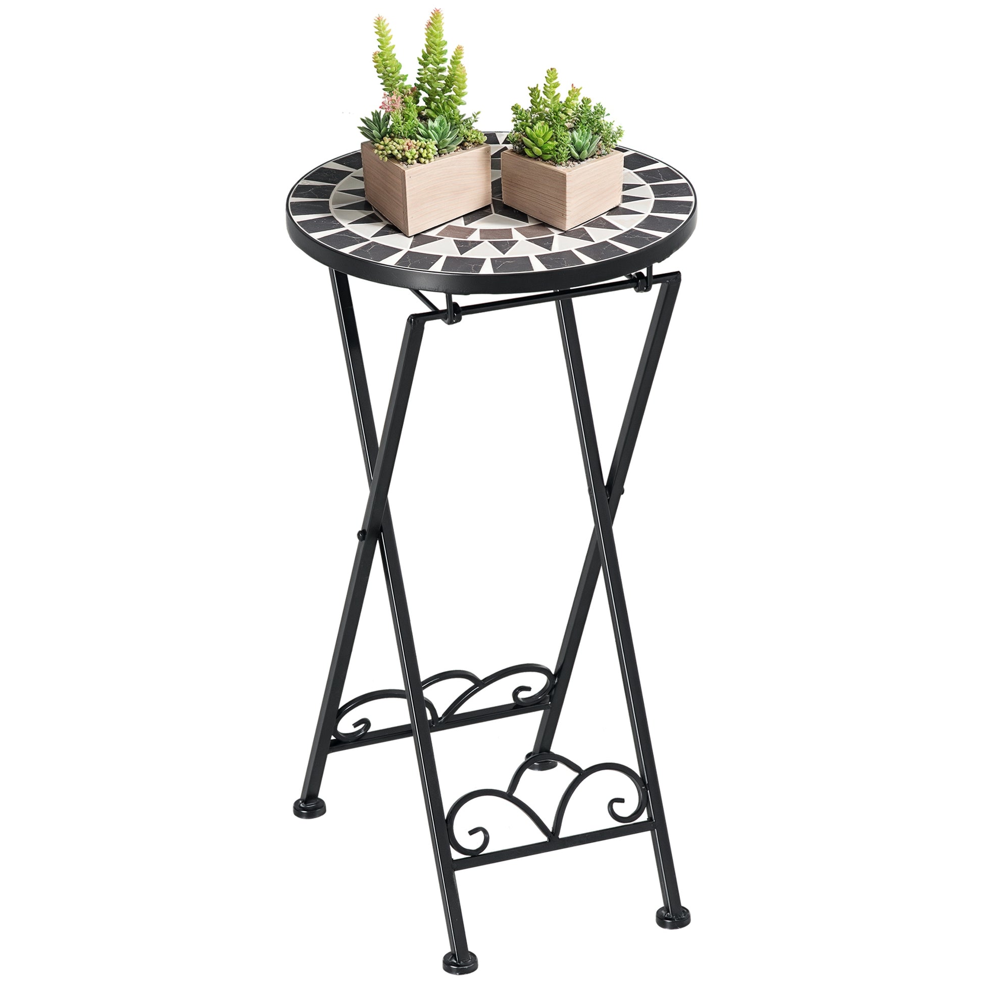 Plant Stand Ø36 x 67 cm Flower Stand Plant Holder foldable round for balcony stone mosaic garden indoor outdoor multicolored