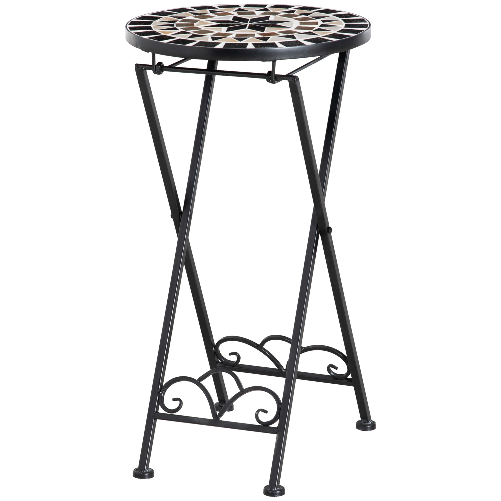 Plant Stand Ø36 x 67 cm Flower Stand Plant Holder foldable round for balcony stone mosaic garden indoor outdoor multicolored