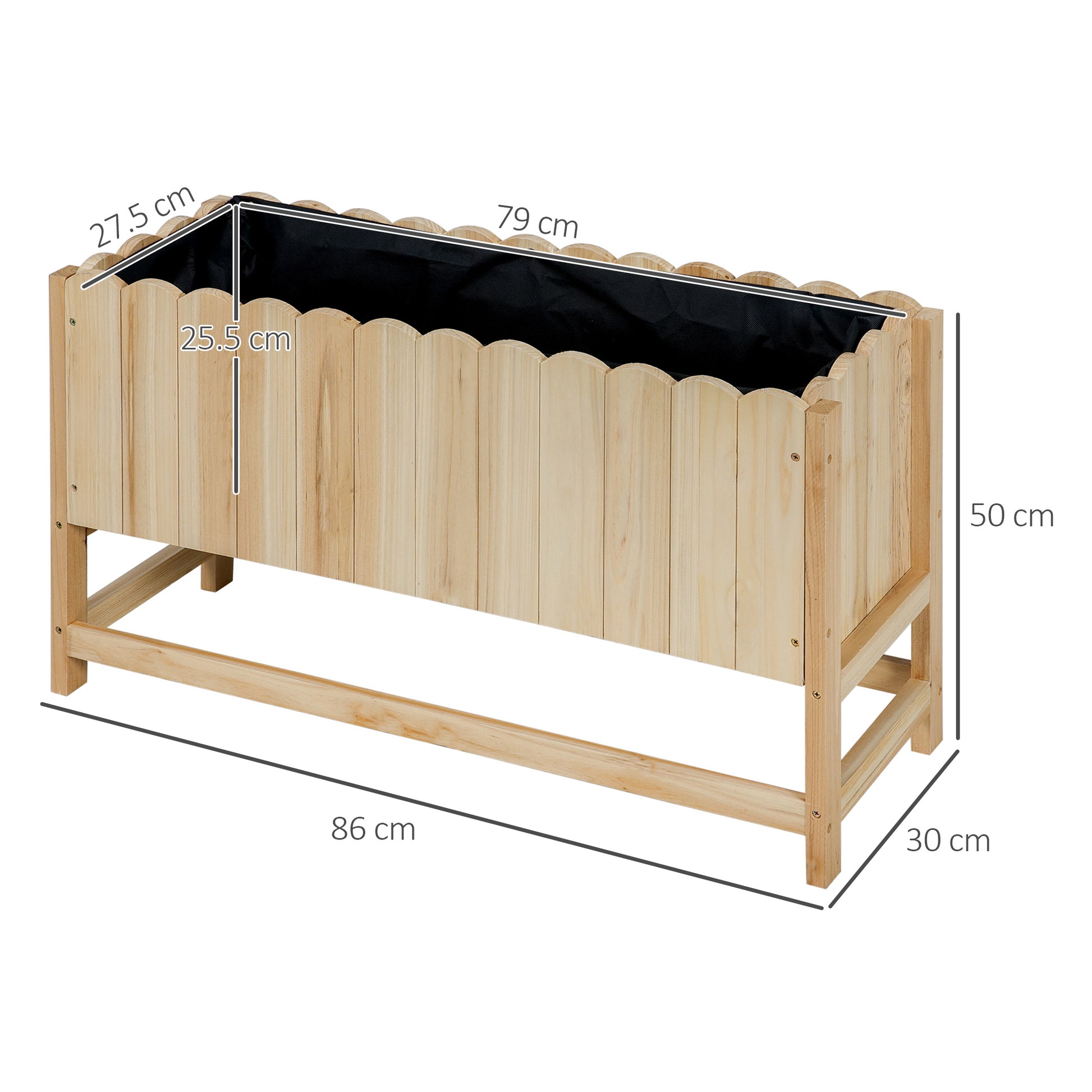 Outdoor Vertical Space-Saving Fir Wood Planter with Drainage Hole and Inner Lining, 86x30x50 cm, Wood Color