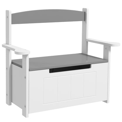 Children's Toy Chest 2-in-1 Storage Bench and Seating with Backrest and Armrests - Gas Spring 68.5L x 34W x 58H cm Gray