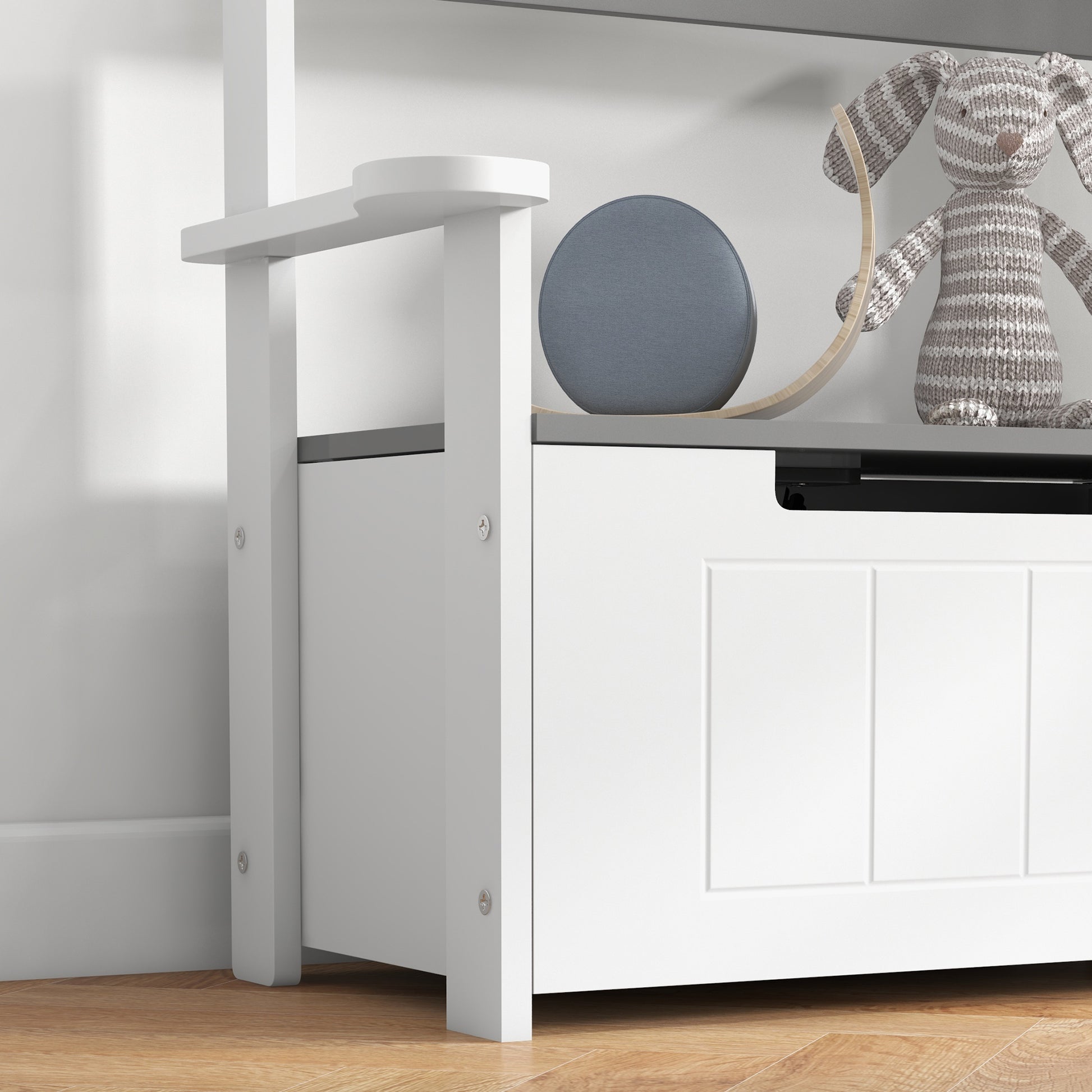 Children's Toy Chest 2-in-1 Storage Bench and Seating with Backrest and Armrests - Gas Spring 68.5L x 34W x 58H cm Gray