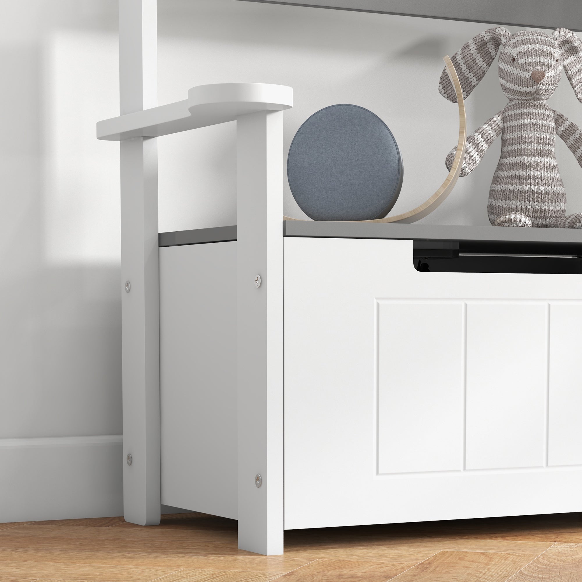 Children's Toy Chest 2-in-1 Storage Bench and Seating with Backrest and Armrests - Gas Spring 68.5L x 34W x 58H cm Gray