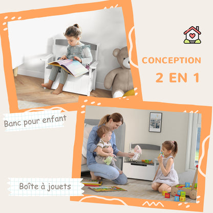 Children's Toy Chest 2-in-1 Storage Bench and Seating with Backrest and Armrests - Gas Spring 68.5L x 34W x 58H cm Gray