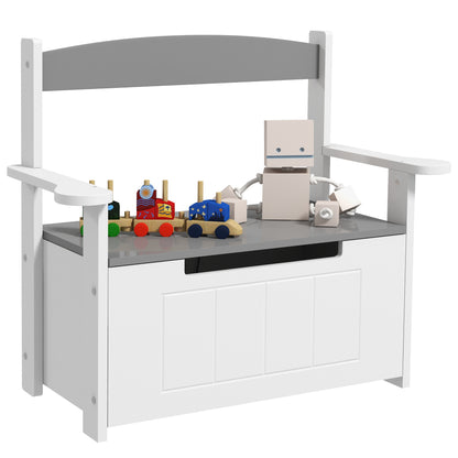 Children's Toy Chest 2-in-1 Storage Bench and Seating with Backrest and Armrests - Gas Spring 68.5L x 34W x 58H cm Gray