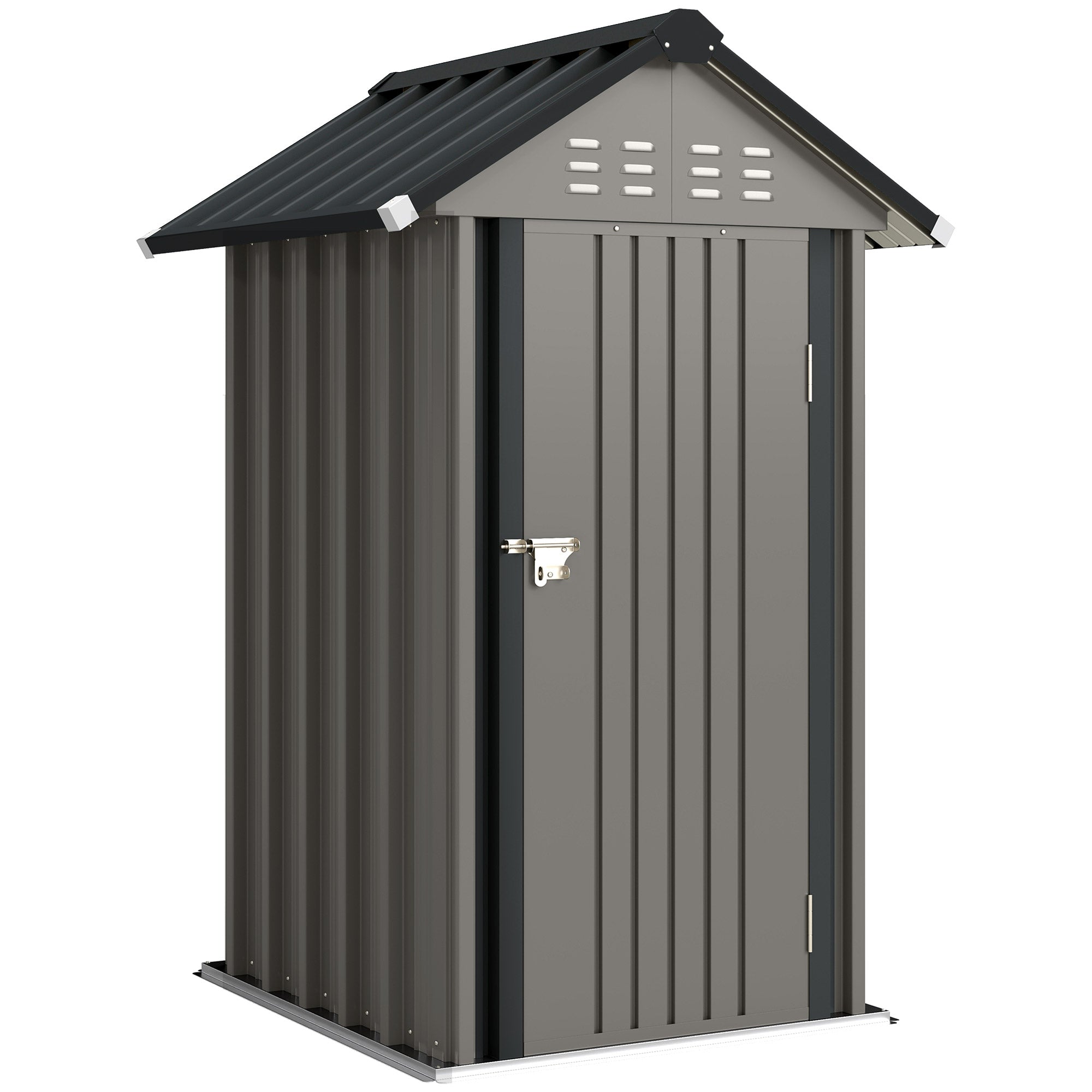 Galvanized Metal Garden Shed, 1.17 m² (12.6 ft²) – Ventilated, Lockable Storage with Gable Roof, Gloves Included, Light Gray