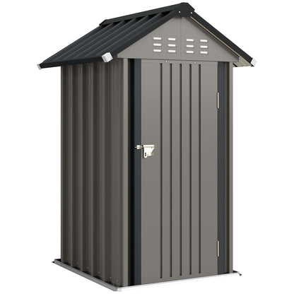 Galvanized Metal Garden Shed, 1.17 m² (12.6 ft²) – Ventilated, Lockable Storage with Gable Roof, Gloves Included, Light Gray