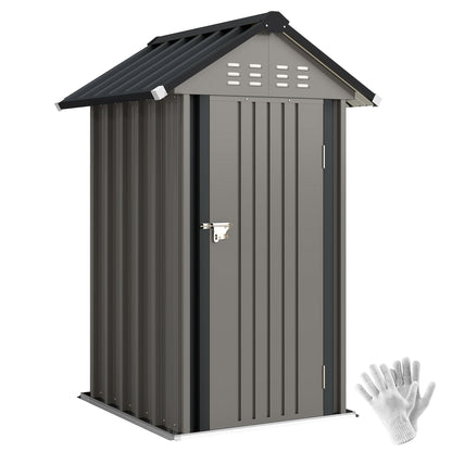 Galvanized Metal Garden Shed, 1.17 m² (12.6 ft²) – Ventilated, Lockable Storage with Gable Roof, Gloves Included, Light Gray