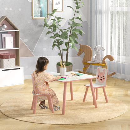 ZONEKIZ 3-Piece Kids Table and Chairs Set Children's Table with 2 Chairs Furniture Set for Activities for Children aged 3-8 Years for Bedroom Playroom Pink and White
