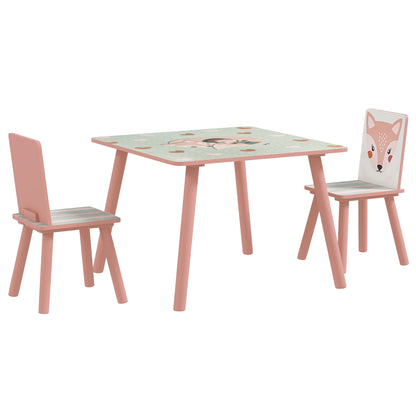 ZONEKIZ 3-Piece Kids Table and Chairs Set Children's Table with 2 Chairs Furniture Set for Activities for Children aged 3-8 Years for Bedroom Playroom Pink and White