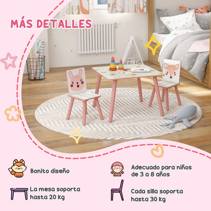 ZONEKIZ 3-Piece Kids Table and Chairs Set Children's Table with 2 Chairs Furniture Set for Activities for Children aged 3-8 Years for Bedroom Playroom Pink and White