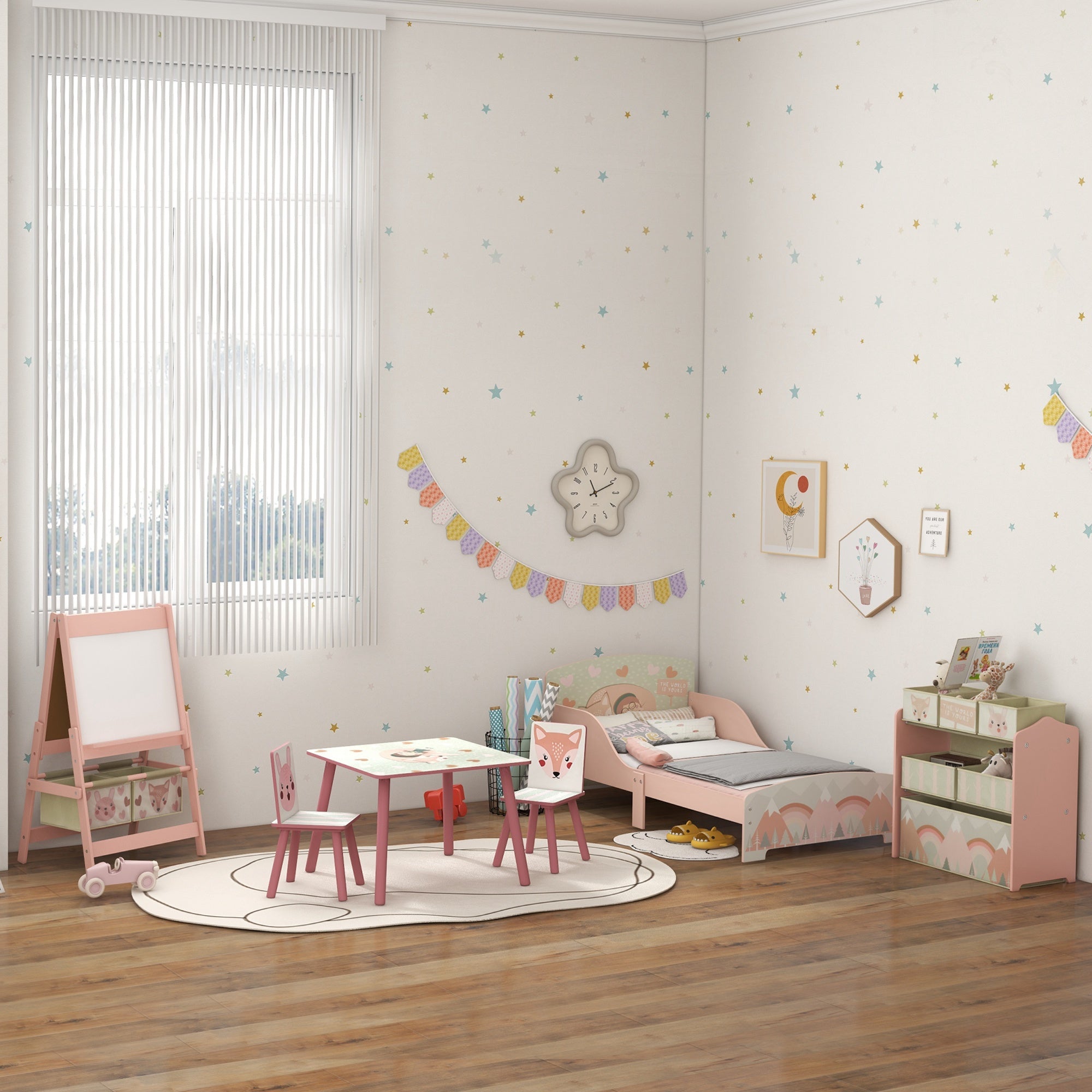 ZONEKIZ 3-Piece Kids Table and Chairs Set Children's Table with 2 Chairs Furniture Set for Activities for Children aged 3-8 Years for Bedroom Playroom Pink and White