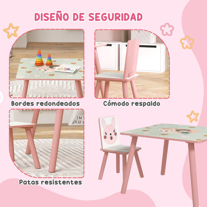ZONEKIZ 3-Piece Kids Table and Chairs Set Children's Table with 2 Chairs Furniture Set for Activities for Children aged 3-8 Years for Bedroom Playroom Pink and White