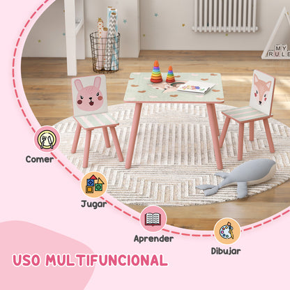 ZONEKIZ 3-Piece Kids Table and Chairs Set Children's Table with 2 Chairs Furniture Set for Activities for Children aged 3-8 Years for Bedroom Playroom Pink and White