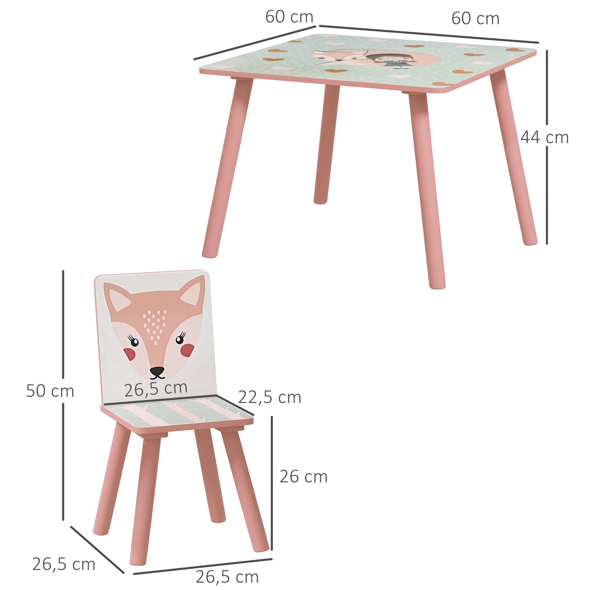 ZONEKIZ 3-Piece Kids Table and Chairs Set Children's Table with 2 Chairs Furniture Set for Activities for Children aged 3-8 Years for Bedroom Playroom Pink and White