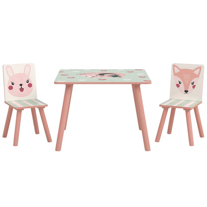 ZONEKIZ 3-Piece Kids Table and Chairs Set Children's Table with 2 Chairs Furniture Set for Activities for Children aged 3-8 Years for Bedroom Playroom Pink and White