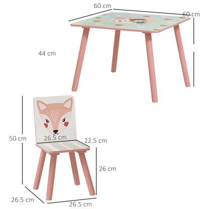 ZONEKIZ 3-Piece Kids Table and Chairs Set Children's Table with 2 Chairs Furniture Set for Activities for Children aged 3-8 Years for Bedroom Playroom Pink and White