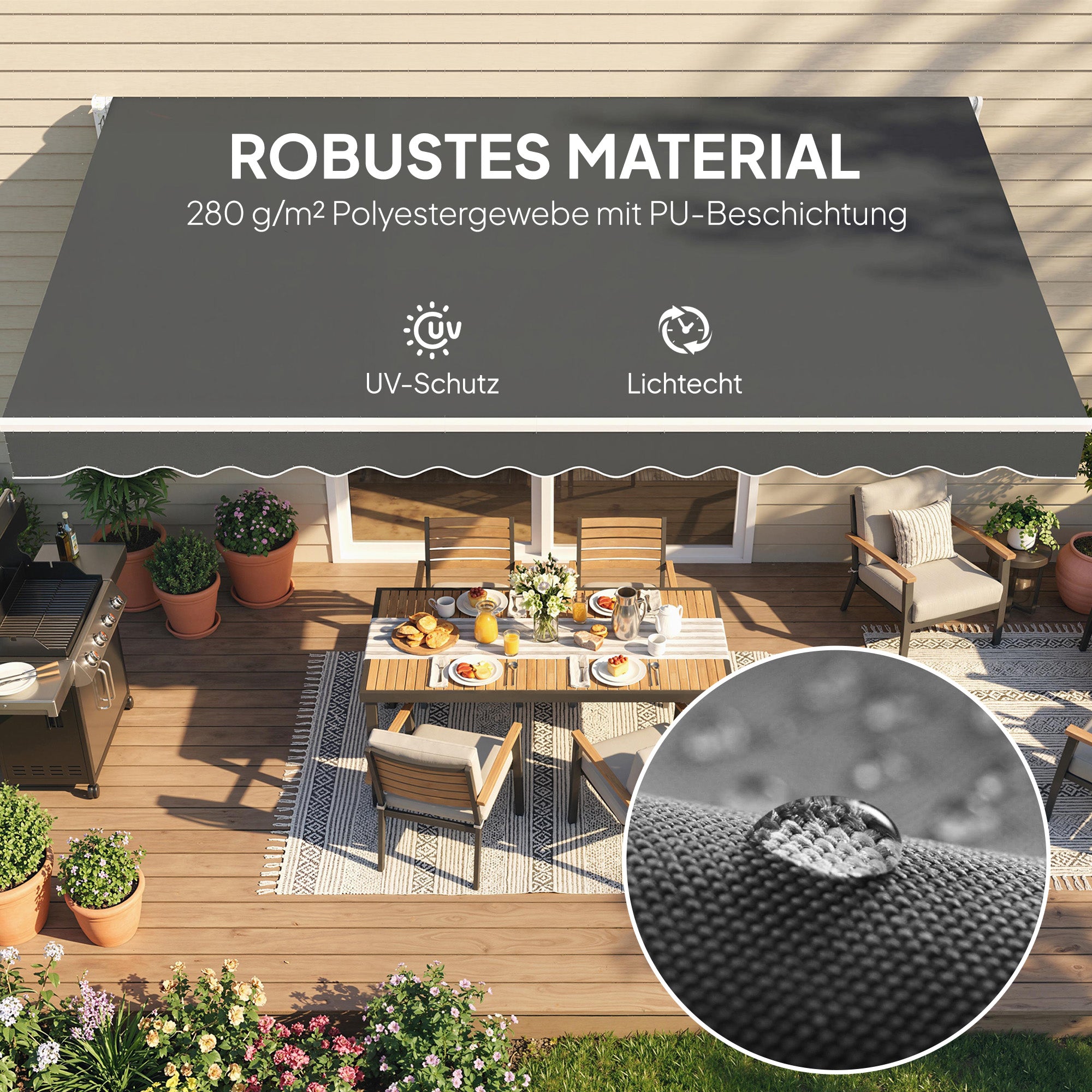 Replacement Awning Fabric with UV Protection, Water-Resistant for 3.5 x 2.5 m Frame — Dark Gray