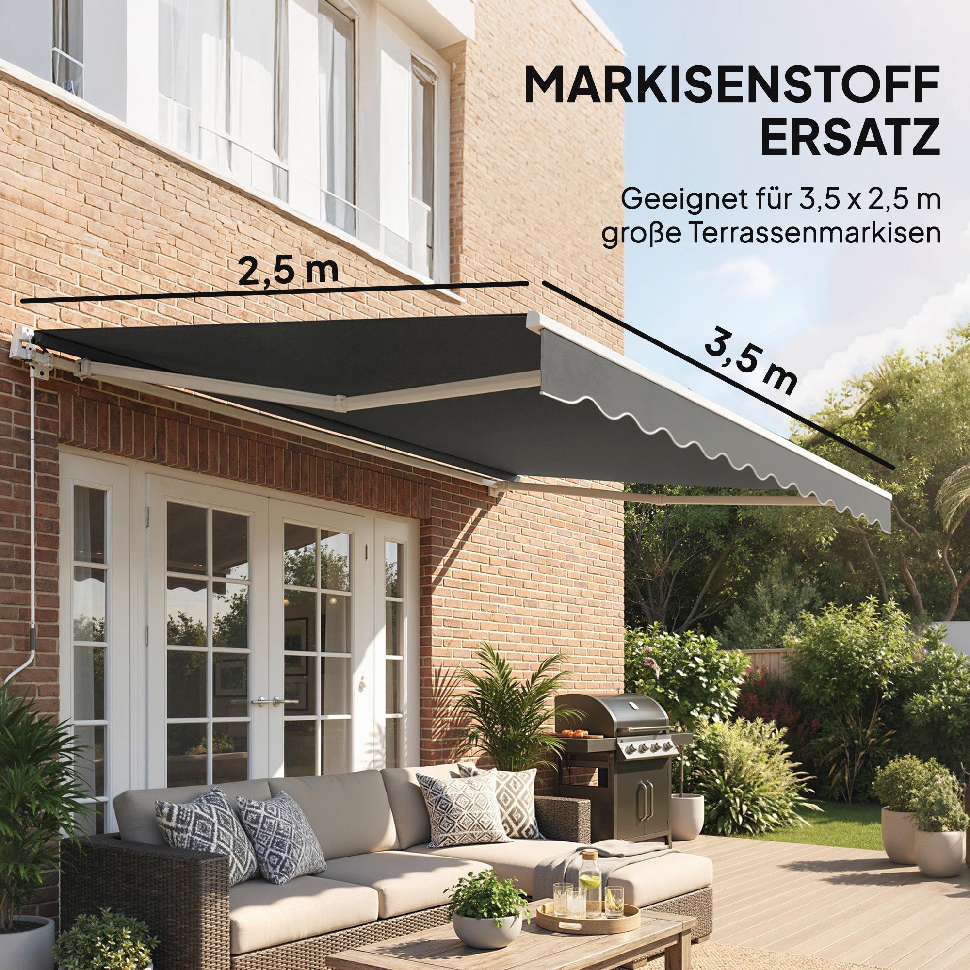 Replacement Awning Fabric with UV Protection, Water-Resistant for 3.5 x 2.5 m Frame — Dark Gray