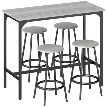 Bar Table with Bar Stool Set, 5-Piece Bar Table Set, Kitchen Table with 4 Bar Stools, Dining Group in Industrial Design, for Kitchen, Dining Room, Metal, Gray