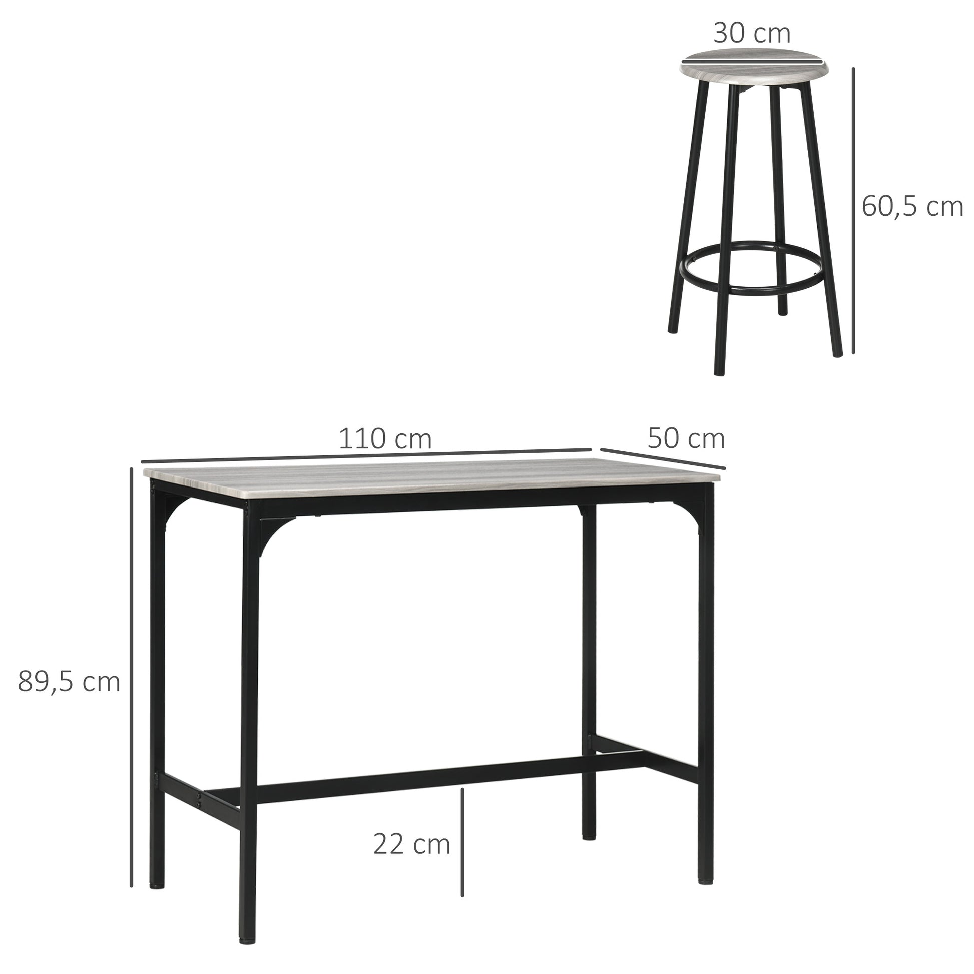 Bar Table with Bar Stool Set, 5-Piece Bar Table Set, Kitchen Table with 4 Bar Stools, Dining Group in Industrial Design, for Kitchen, Dining Room, Metal, Gray