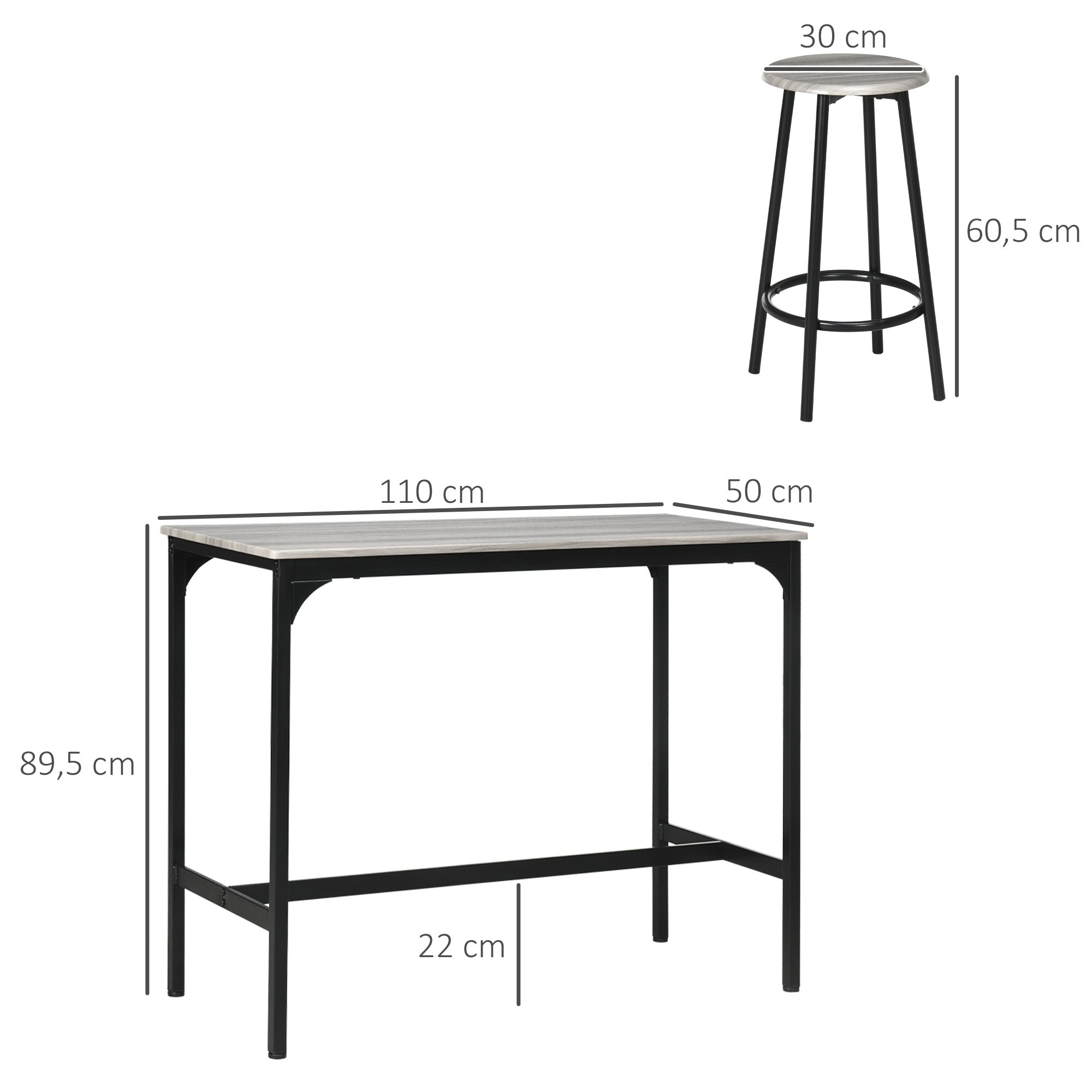 Bar Table with Bar Stool Set, 5-Piece Bar Table Set, Kitchen Table with 4 Bar Stools, Dining Group in Industrial Design, for Kitchen, Dining Room, Metal, Gray