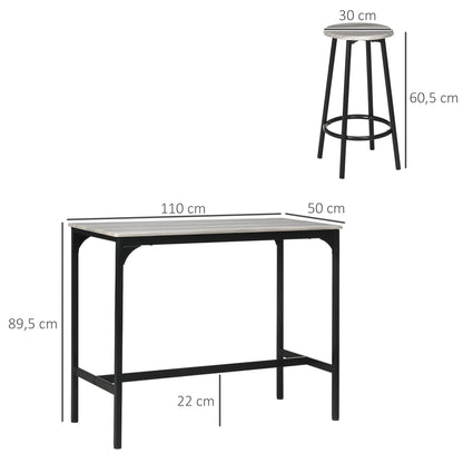 Bar Table with Bar Stool Set, 5-Piece Bar Table Set, Kitchen Table with 4 Bar Stools, Dining Group in Industrial Design, for Kitchen, Dining Room, Metal, Gray