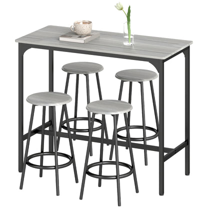 Bar Table with Bar Stool Set, 5-Piece Bar Table Set, Kitchen Table with 4 Bar Stools, Dining Group in Industrial Design, for Kitchen, Dining Room, Metal, Gray