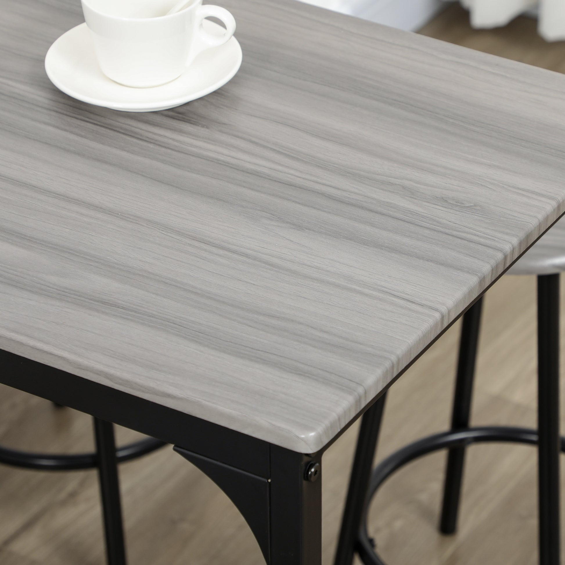 Bar Table with Bar Stool Set, 5-Piece Bar Table Set, Kitchen Table with 4 Bar Stools, Dining Group in Industrial Design, for Kitchen, Dining Room, Metal, Gray