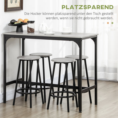 Bar Table with Bar Stool Set, 5-Piece Bar Table Set, Kitchen Table with 4 Bar Stools, Dining Group in Industrial Design, for Kitchen, Dining Room, Metal, Gray