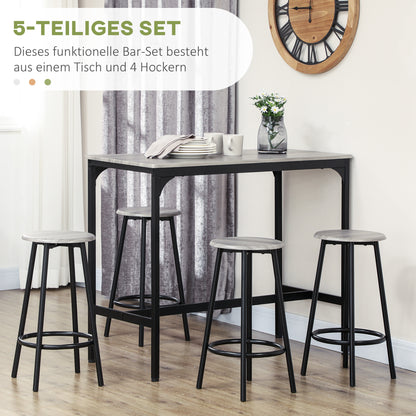 Bar Table with Bar Stool Set, 5-Piece Bar Table Set, Kitchen Table with 4 Bar Stools, Dining Group in Industrial Design, for Kitchen, Dining Room, Metal, Gray