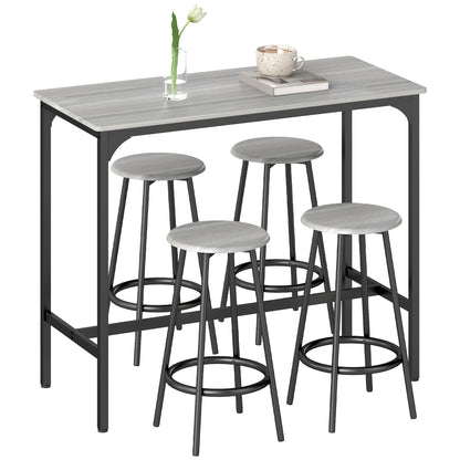 Bar Table with Bar Stool Set, 5-Piece Bar Table Set, Kitchen Table with 4 Bar Stools, Dining Group in Industrial Design, for Kitchen, Dining Room, Metal, Gray