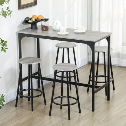 Bar Table with Bar Stool Set, 5-Piece Bar Table Set, Kitchen Table with 4 Bar Stools, Dining Group in Industrial Design, for Kitchen, Dining Room, Metal, Gray